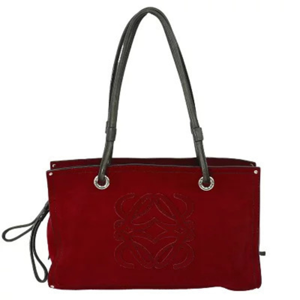 Loewe Shopper Bag Anagram Tote Suede Leather Shoulder Bag Red